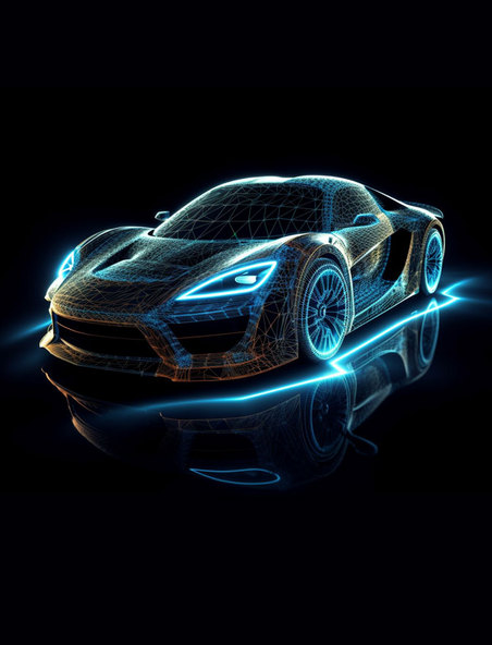 蓝色光线透视感线条科技跑车未来概念汽车展示图