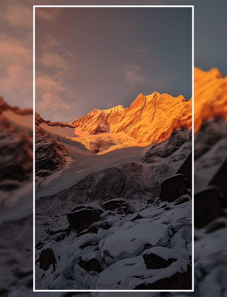 自然风景景色冬季雪山冰川夕阳摄影图摄影高山雪景