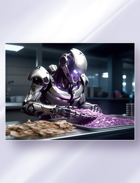 银紫配色智能科幻机器人在检查材料科技