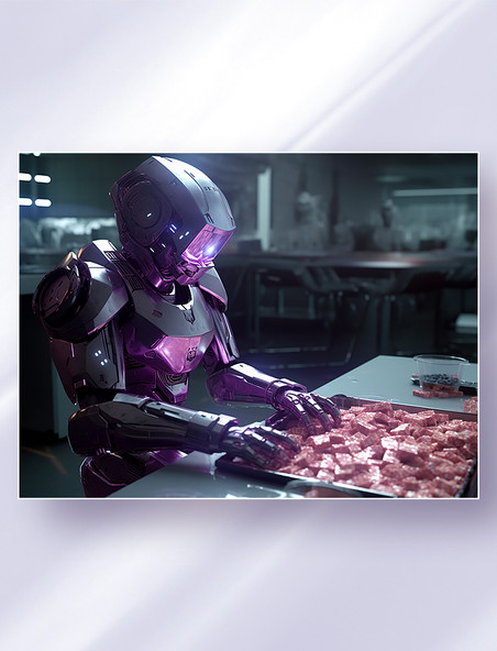 黑紫配色智能仿生科幻机器人在检查食物科技