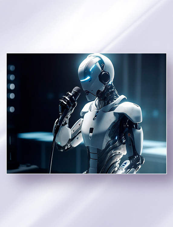 拿着麦克风讲话的白色人工智能科幻机器人科技