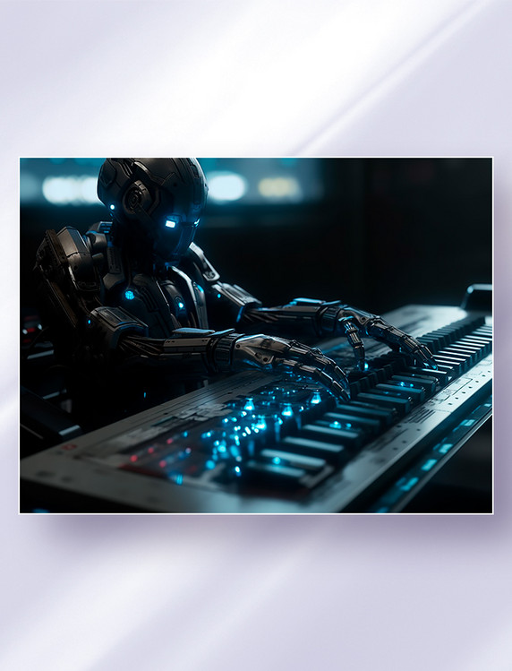 黑色智能科幻机器人在认真打键盘操作超级电脑科技