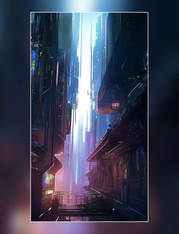紫色赛博都市科幻城市插画