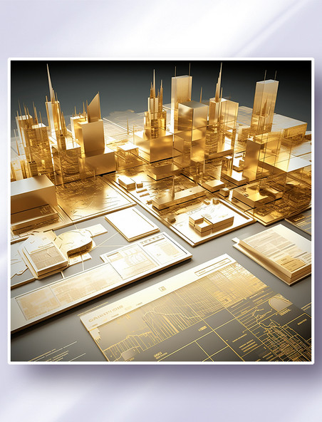 金色3D立体可视化数据图表界面