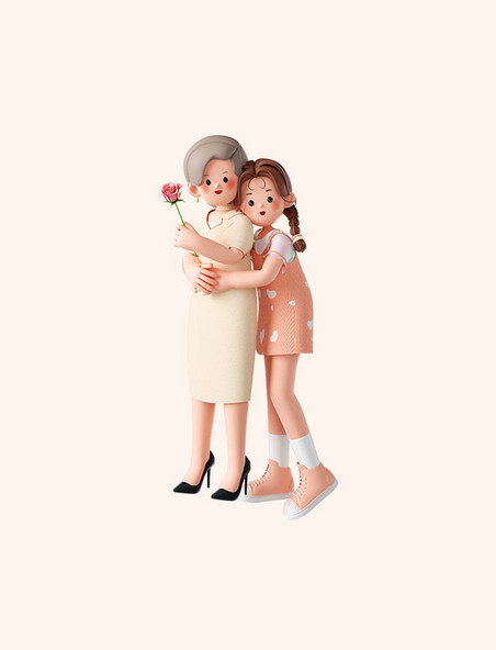 母亲节3D立体女儿和妈妈拥抱