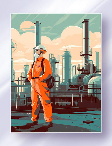 穿着橘色工装的工人工程师站在生物工厂里五一劳动节