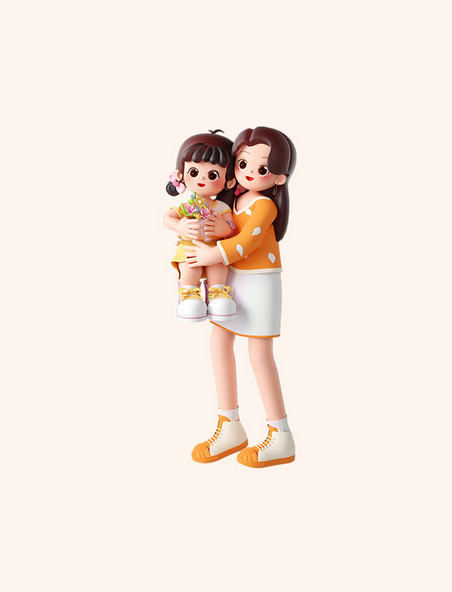 3D立体母亲节妈妈抱着女儿