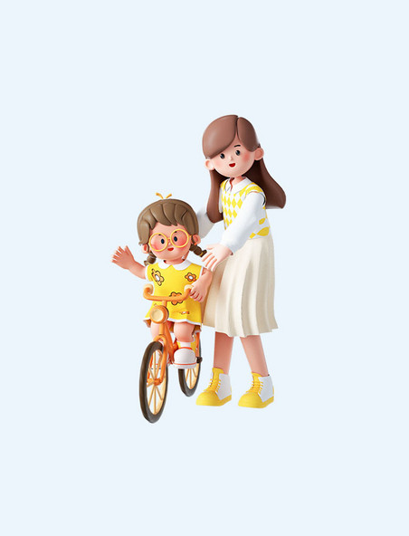 母亲节3D立体妈妈陪女儿骑车