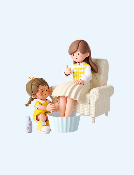 母亲节3D立体女儿帮妈妈洗脚