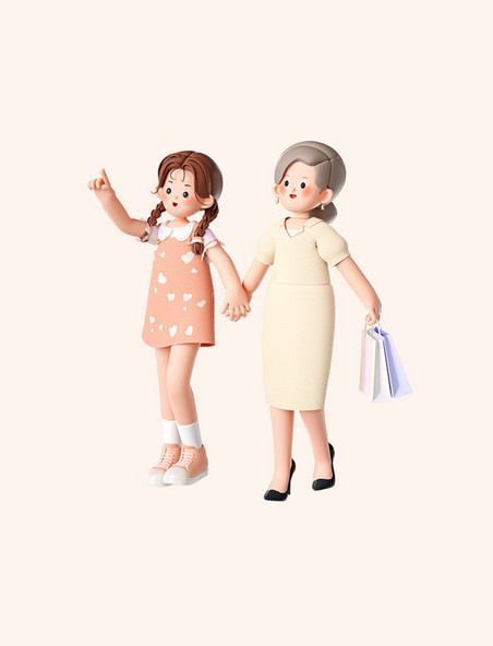 母亲节3D立体女儿陪妈妈逛街