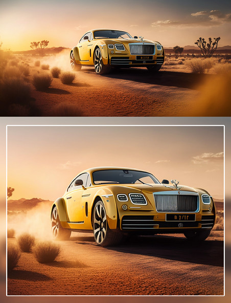 沙漠黄色汽车场景