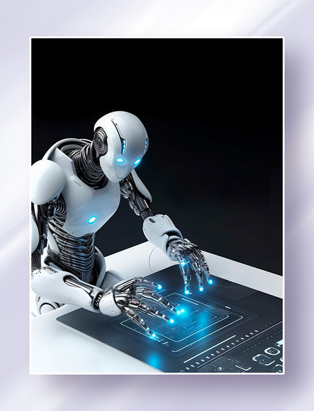 人工智能白色科幻机器人在操控控制界面
