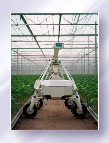 农作物自动监测机器人在恒温无人温室里进行作业