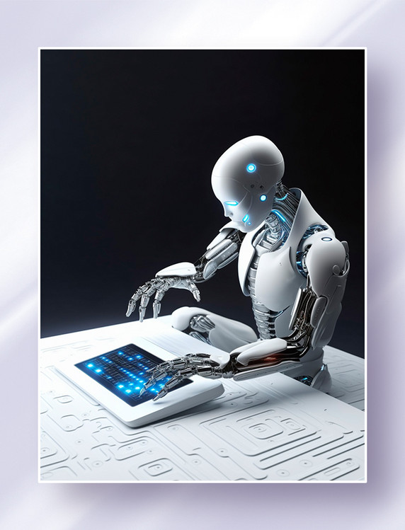 科幻人工智能机器人在试用电脑笔记本