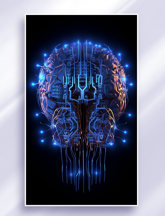 3D立体科技风赛博朋克人工智能信息传输芯片大脑