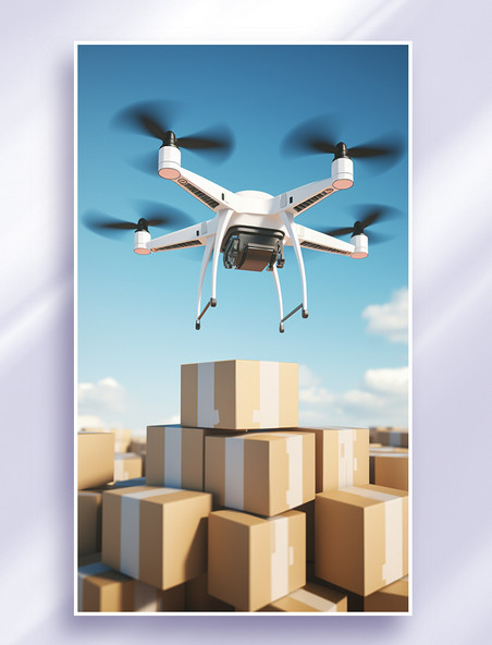 无人机在空中飞行快递送货快递箱堆叠科技智能家电