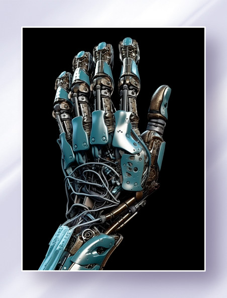 蓝色机甲科幻机器人手掌手臂特写
