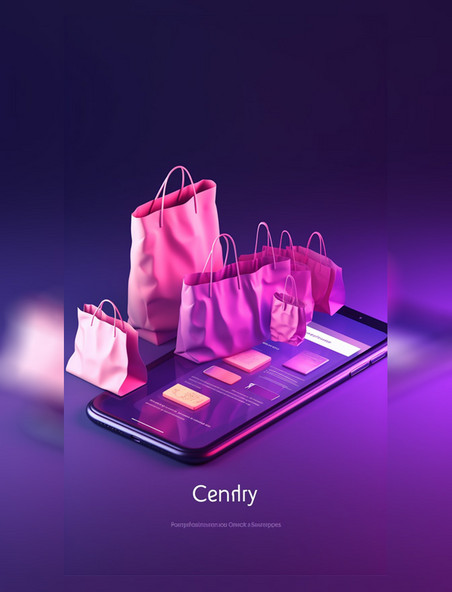 电商购物小场景紫色购物袋手机