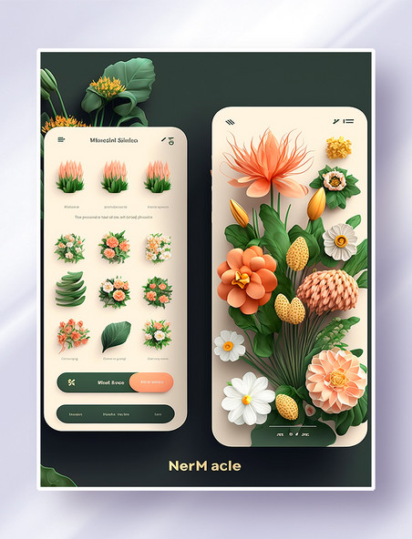 立体花卉植物类主题手机APP应用ui界面电商网购促销