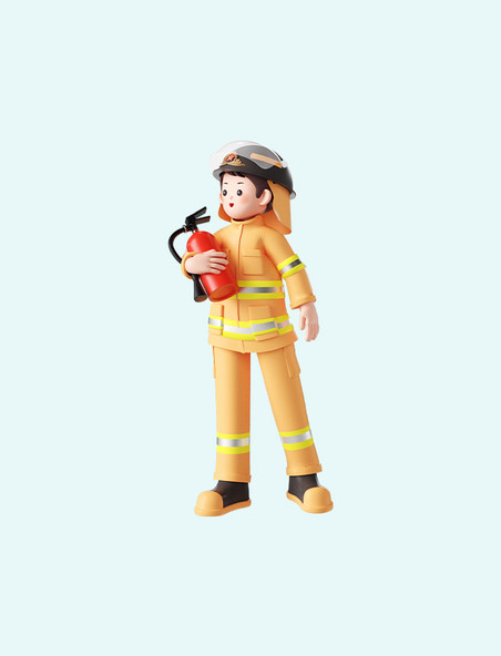 劳动节3D立体职业人物消防员c4d人物形象