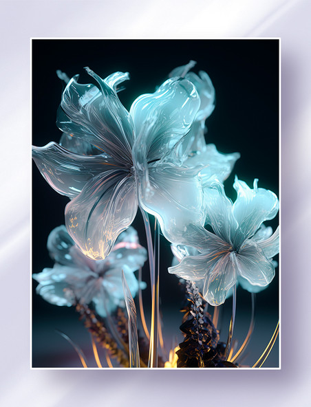 唯美透明有机玻璃材质概念植物花卉超现实