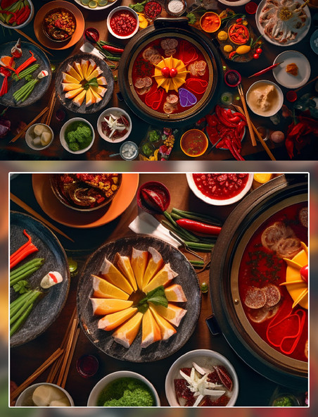 火锅水果蔬菜肉类拼盘摄影