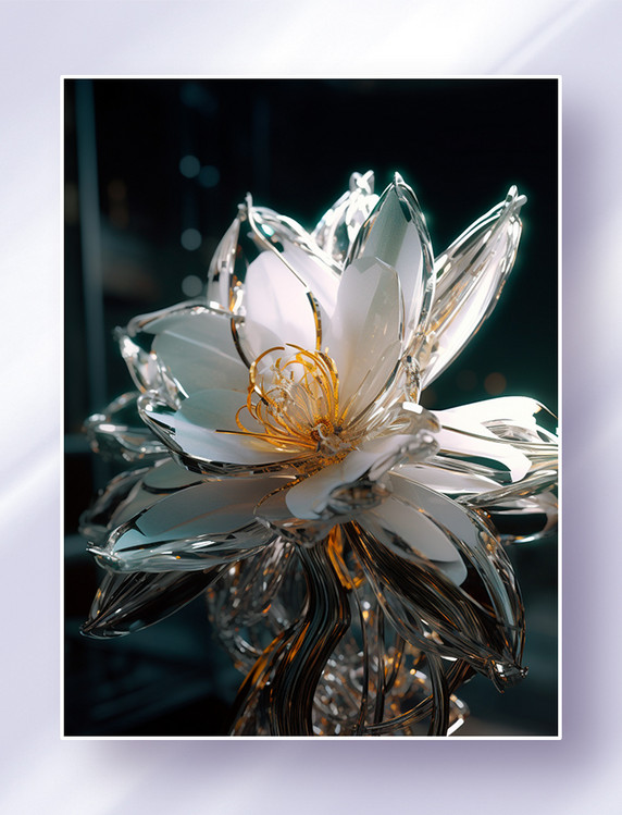 超现实主义玻璃金属材质梦幻花朵