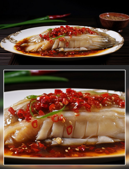 清蒸鱼肉辣椒美食摄影中式美食餐饮食品