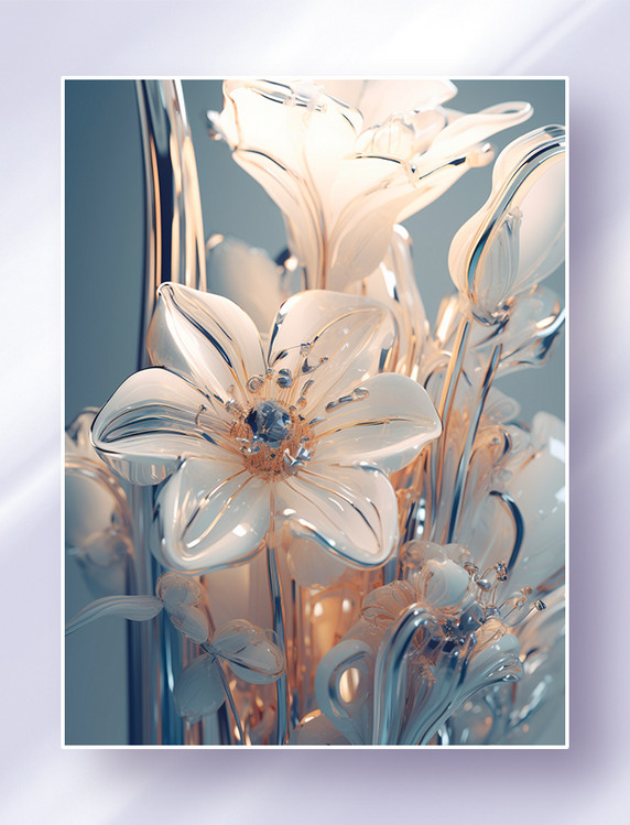 超现实主义金属玻璃未来派概念有机花卉