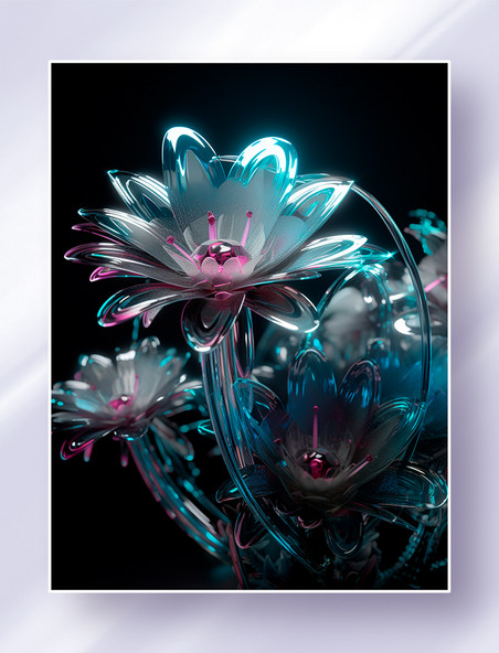 梦幻蓝紫色透明玻璃有机金属概念花朵
