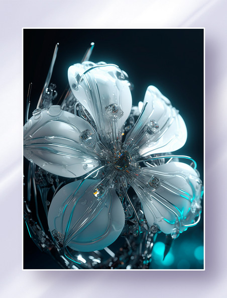 梦幻概念未来派植物花卉金属玻璃超现实数字花卉