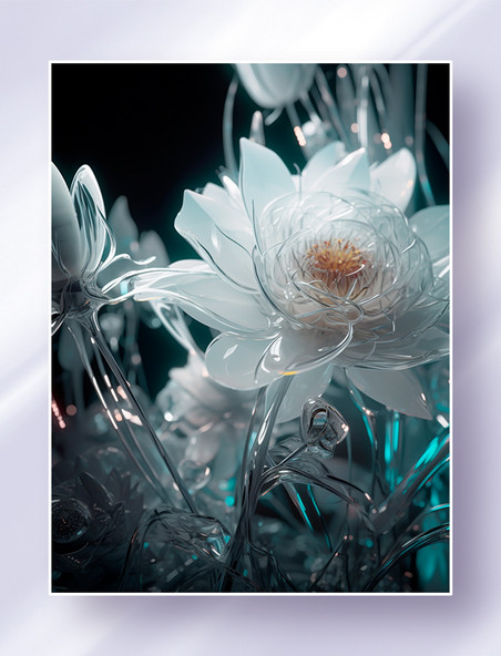 白色透明玻璃金属超现实概念有机花卉