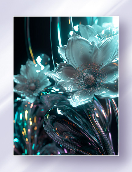 超梦幻透明荧光有机玻璃金属概念植物花卉