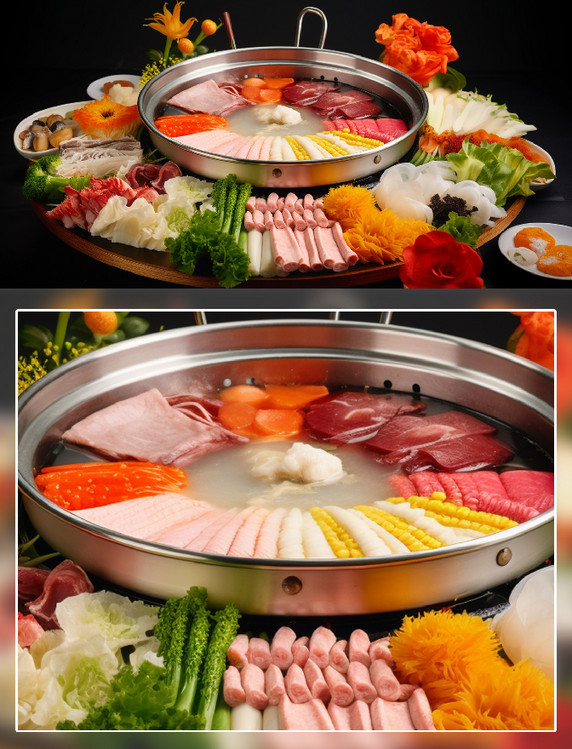 火锅肉类蔬菜拼盘美食摄影中式美食餐饮食品