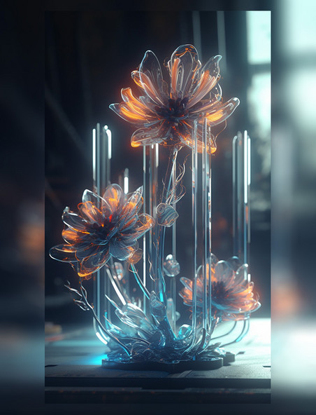 包装视觉炸裂特写植物玻璃化鲜花