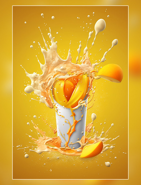 水果芒果牛奶海报几个芒果牛奶飞溅插图