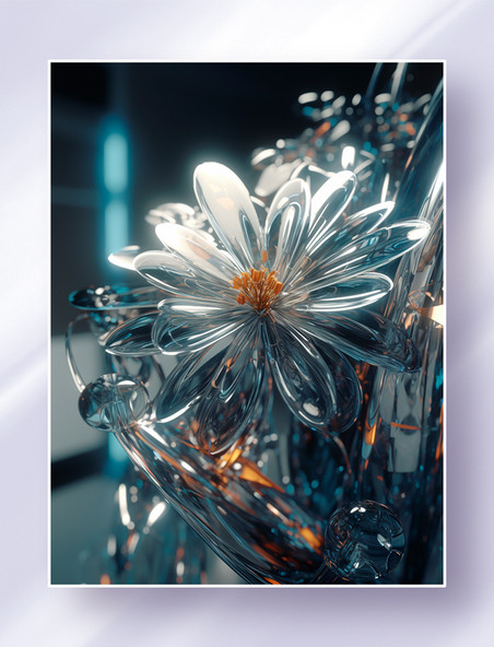 未来派超现实主义玻璃金属概念植物花卉
