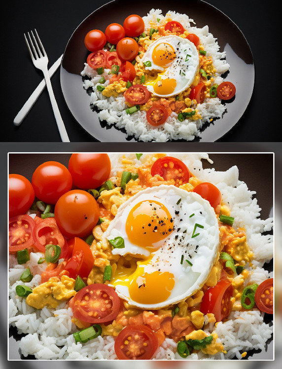 荷包蛋西红柿鸡蛋盖浇饭没事摄影中式美食餐饮食品