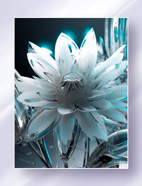 白色银色创意未来风概念金属玻璃花卉