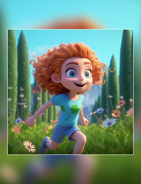 一个超级可爱的女孩在花丛奔跑春天绿色的植物盛开的花朵