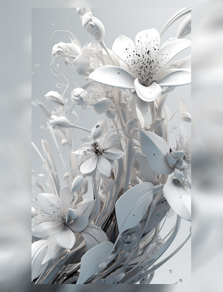 植物白色玻璃化鲜花