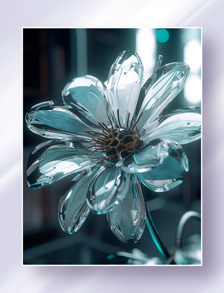 透明玻璃金属材质概念未来风花朵超现实主义
