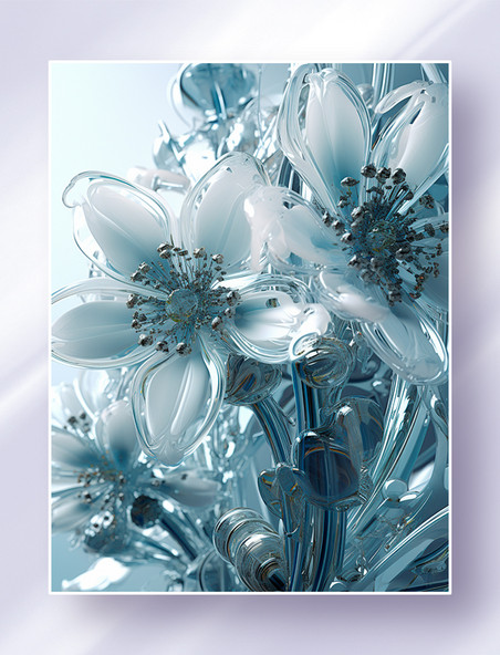 白色唯美概念花朵透明玻璃有机金属材质
