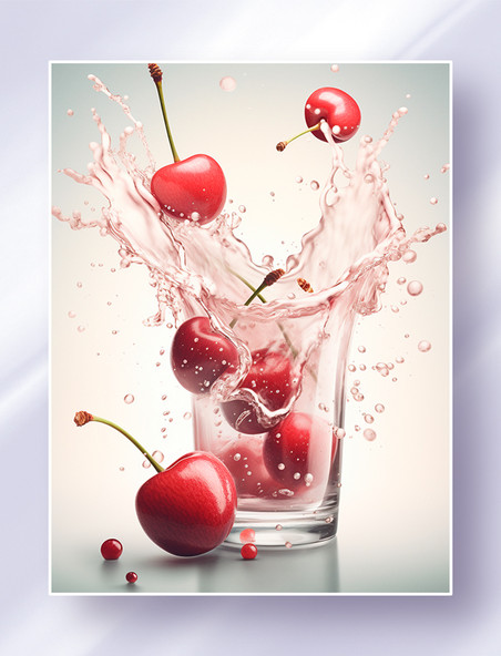车厘子樱桃美食广告摄影图飞溅的果酱