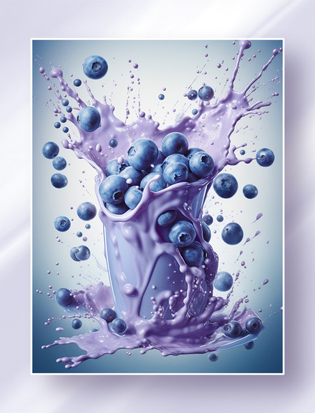 蓝莓和飞溅的蓝莓果酱水果广告摄影图