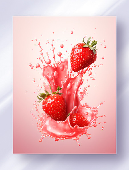 喷溅的果酱和草莓水果美食摄影图