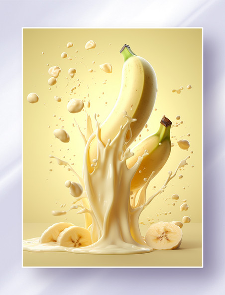 切块的香蕉和飞溅的果酱美食水果广告摄影