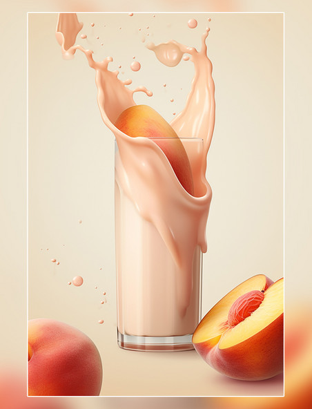 牛奶海报水果桃子几个桃子牛奶飞溅插图