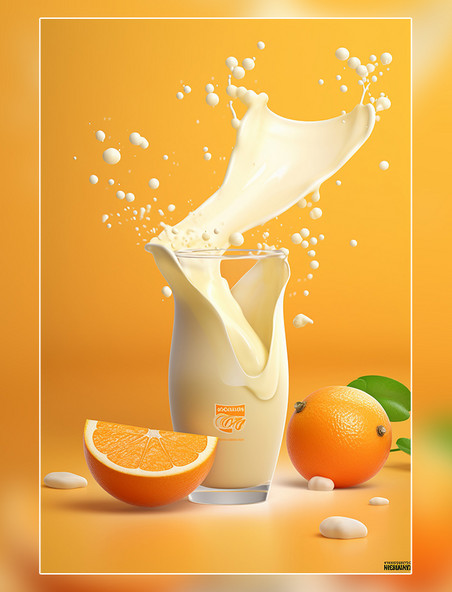 牛奶飞溅插图水果橙子牛奶海报几个橙子
