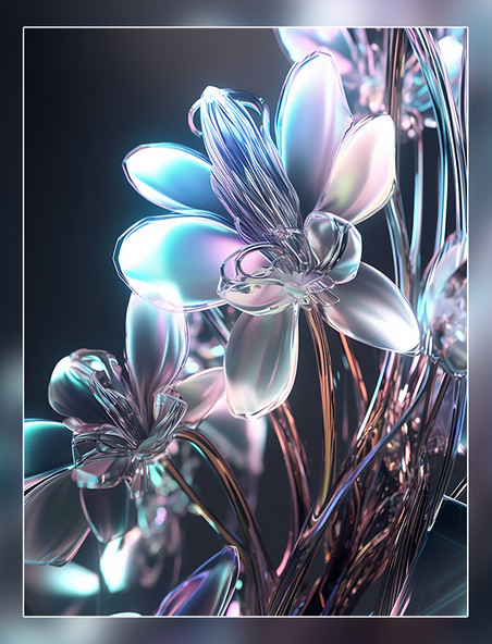 超现实主义特写花未来主义有机花朵玻璃质感透明塑料
